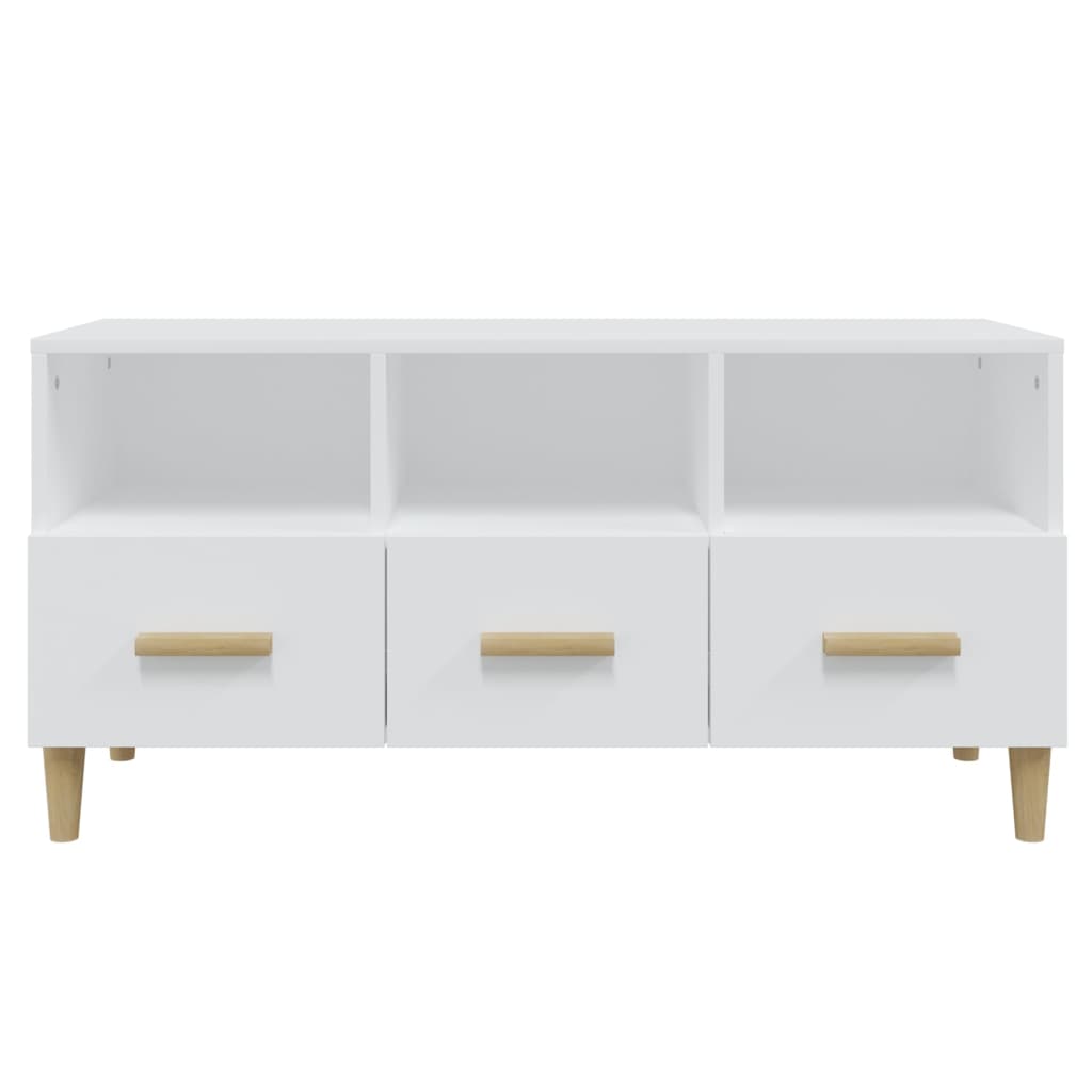 vidaXL Mueble de TV madera contrachapada blanco brillo 102x36x50 cm