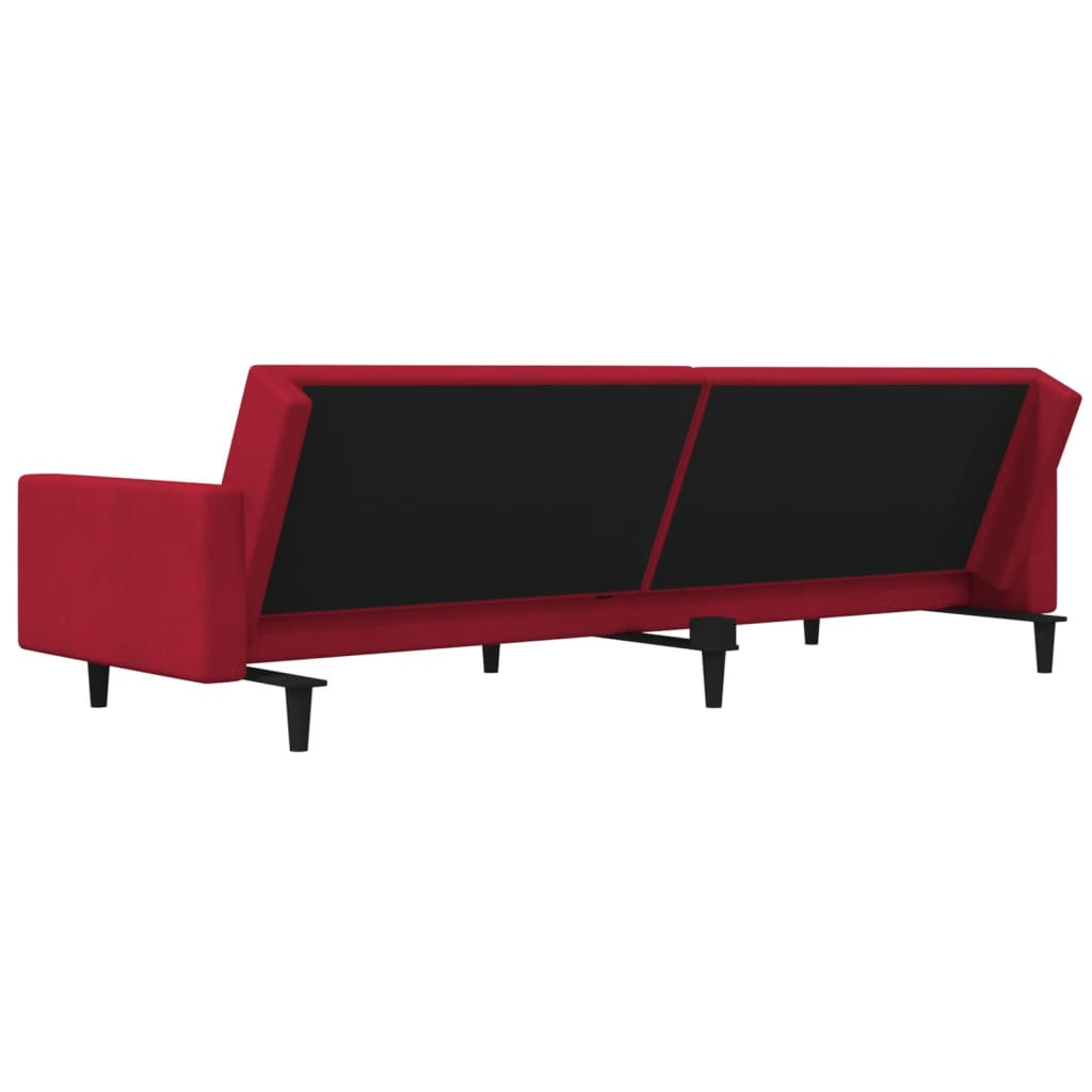 vidaXL Sofá cama de 2 plazas con dos almohadas terciopelo rojo tinto