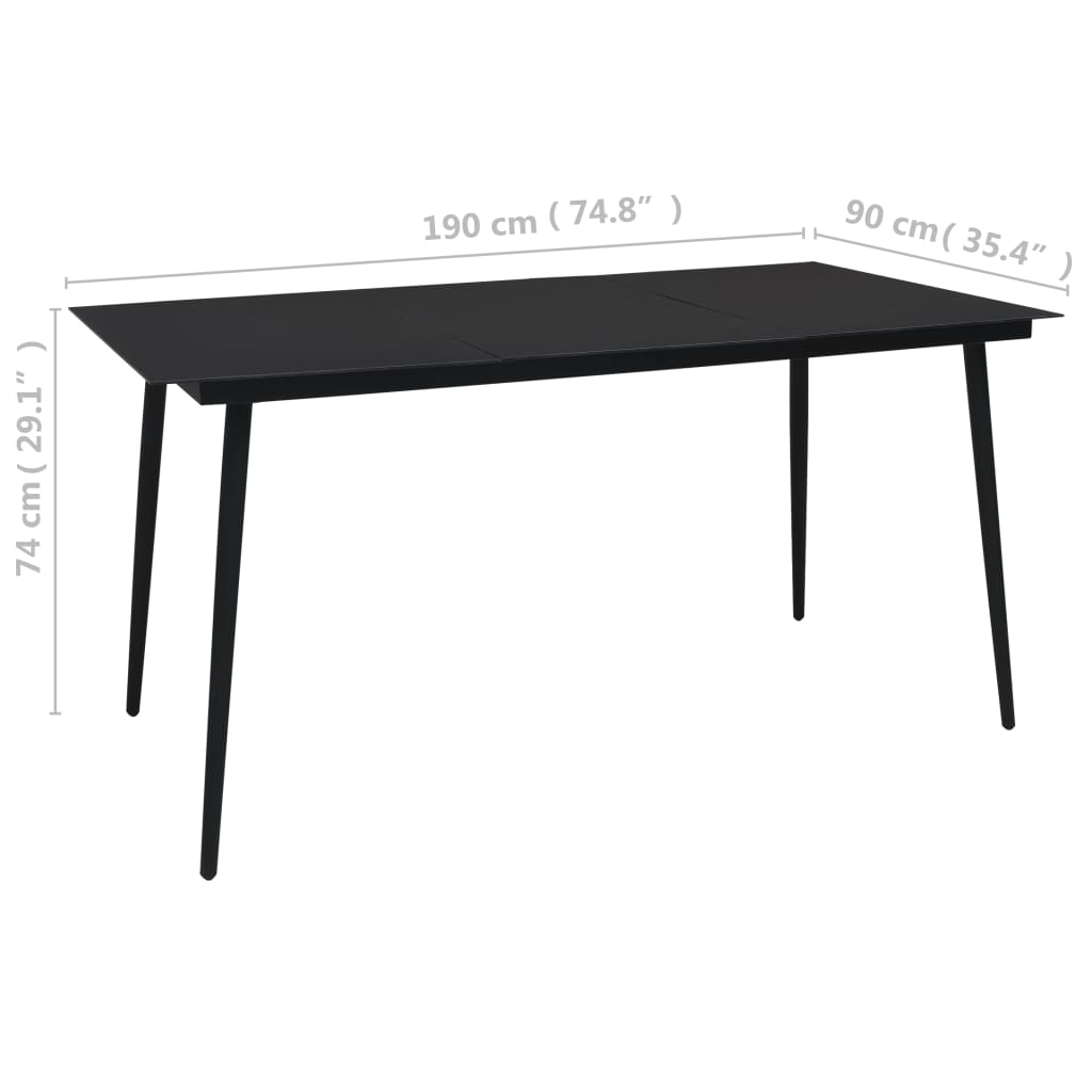 vidaXL Set de comedor de jardín 9 pzas cuerda de algodón y acero negro