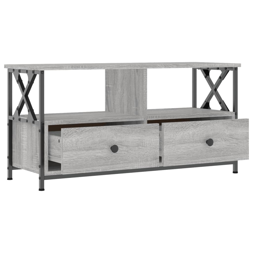 vidaXL Mueble TV hierro y madera contrachapada gris Sonoma 90x33x45 cm