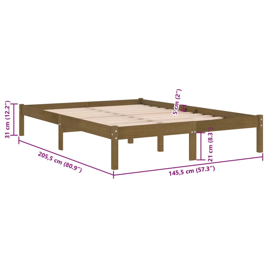 vidaXL Estructura de cama madera maciza de pino marrón miel 140x200 cm