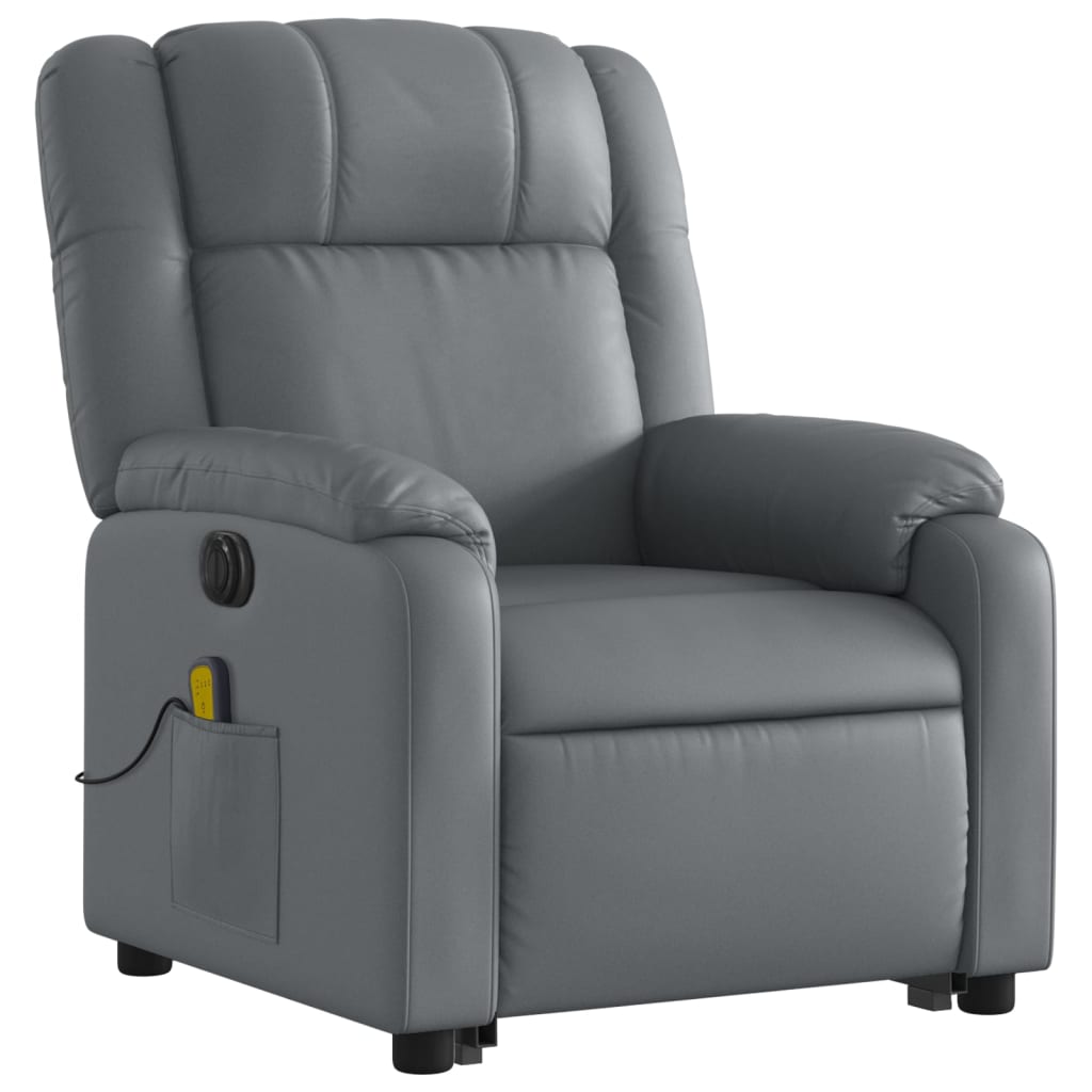 vidaXL Sillón de masaje elevable eléctrico cuero sintético gris