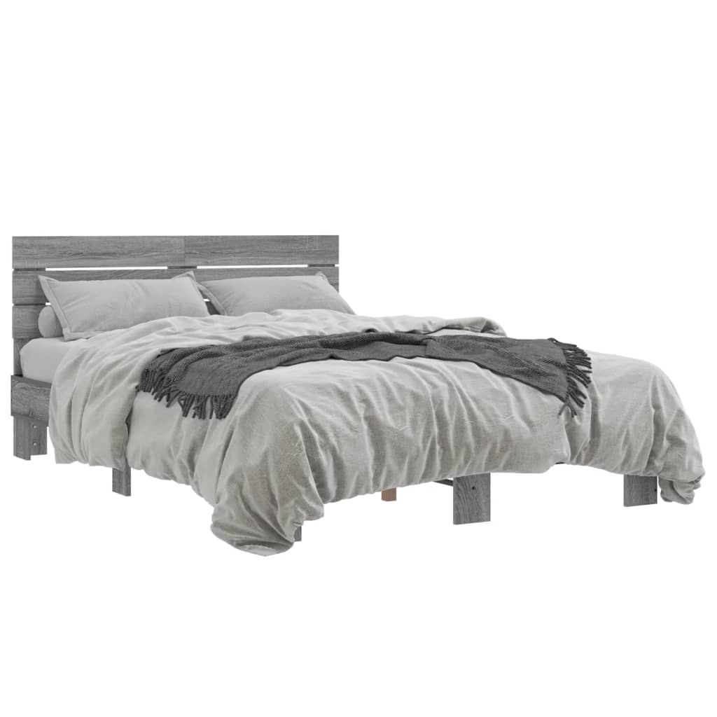 vidaXL Estructura cama madera ingeniería metal gris Sonoma 120x200 cm