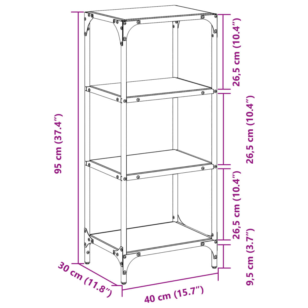 vidaXL Estantería superficie de vidrio transparente acero 40x30x95 cm