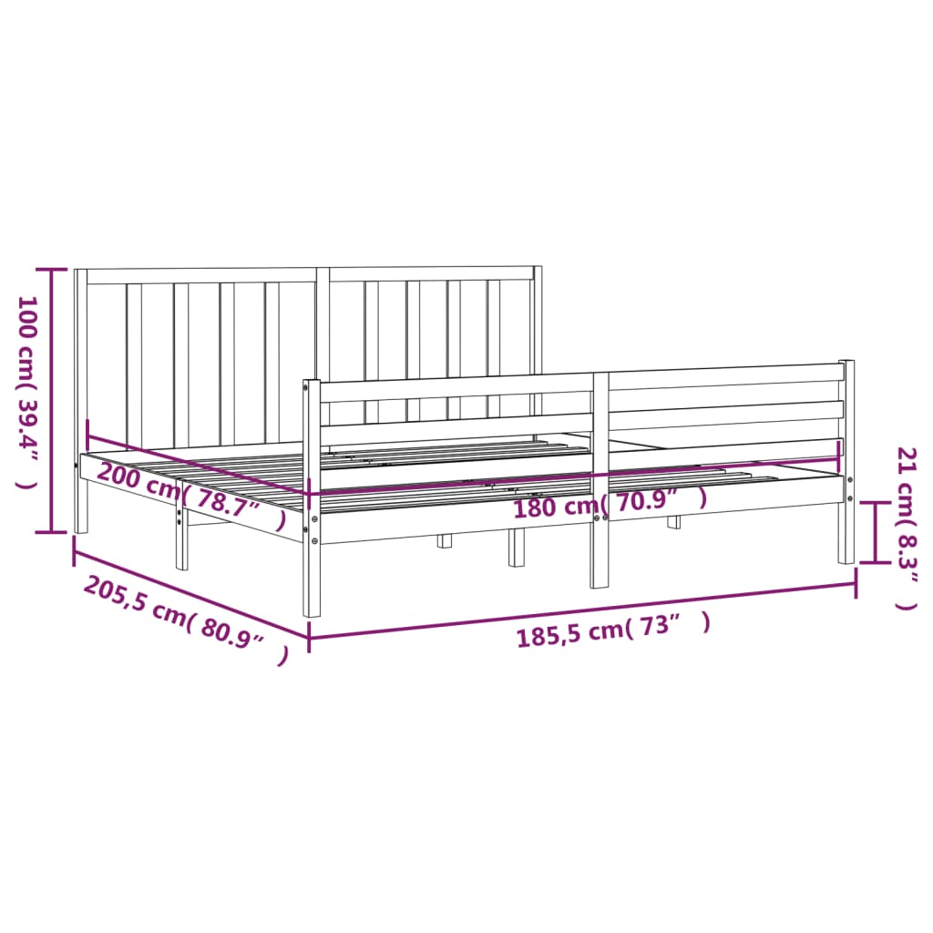 vidaXL Estructura de cama de matrimonio con cabecero madera maciza