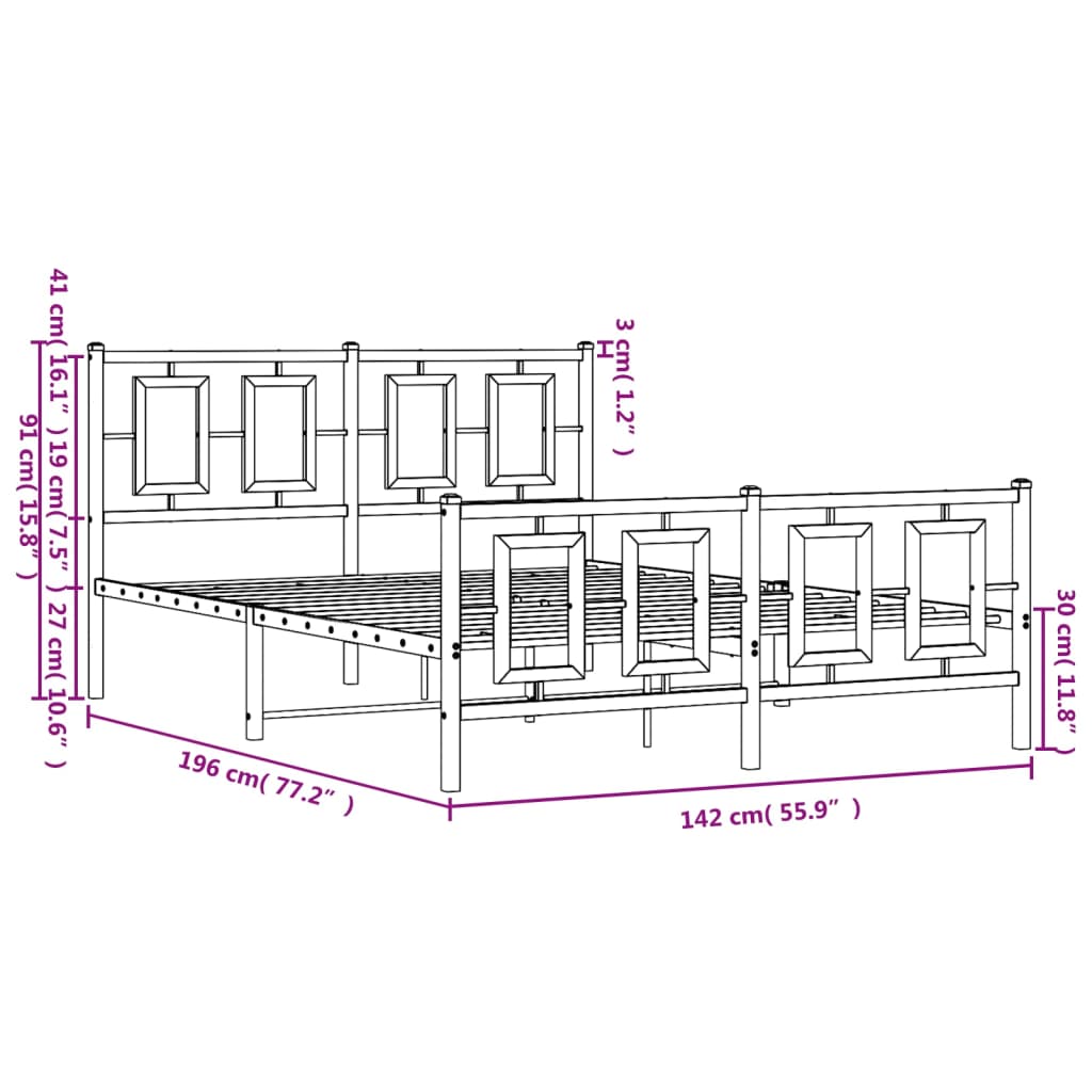 vidaXL Estructura cama sin colchón con estribo metal negro 135x190 cm