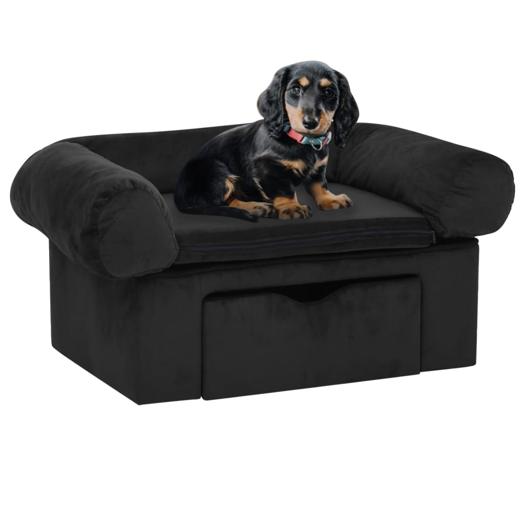 vidaXL Sofá para perros con cajón felpa negro 75x50x38 cm