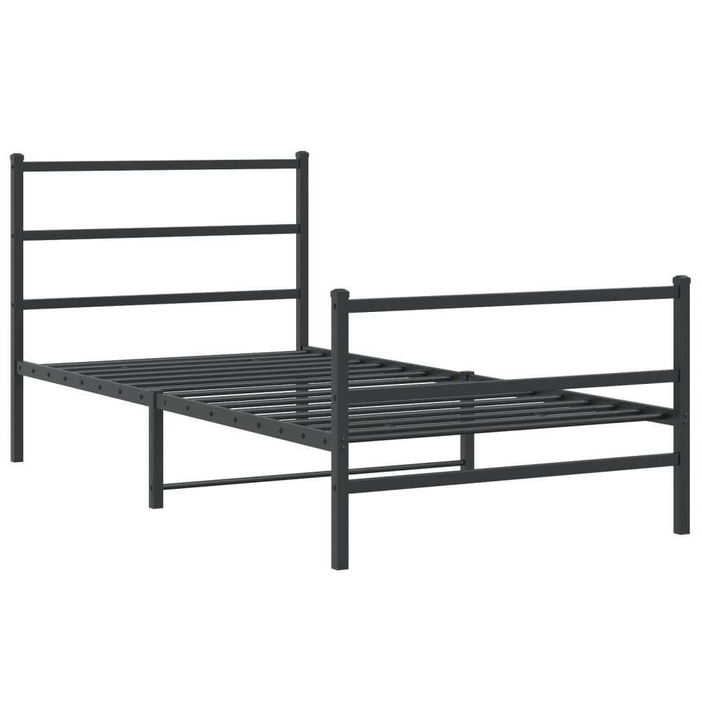 vidaXL Estructura de cama con cabecero y estribo metal negro 107x203cm