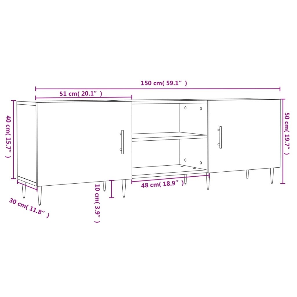 vidaXL Mueble de TV madera de ingeniería gris hormigón 150x30x50 cm