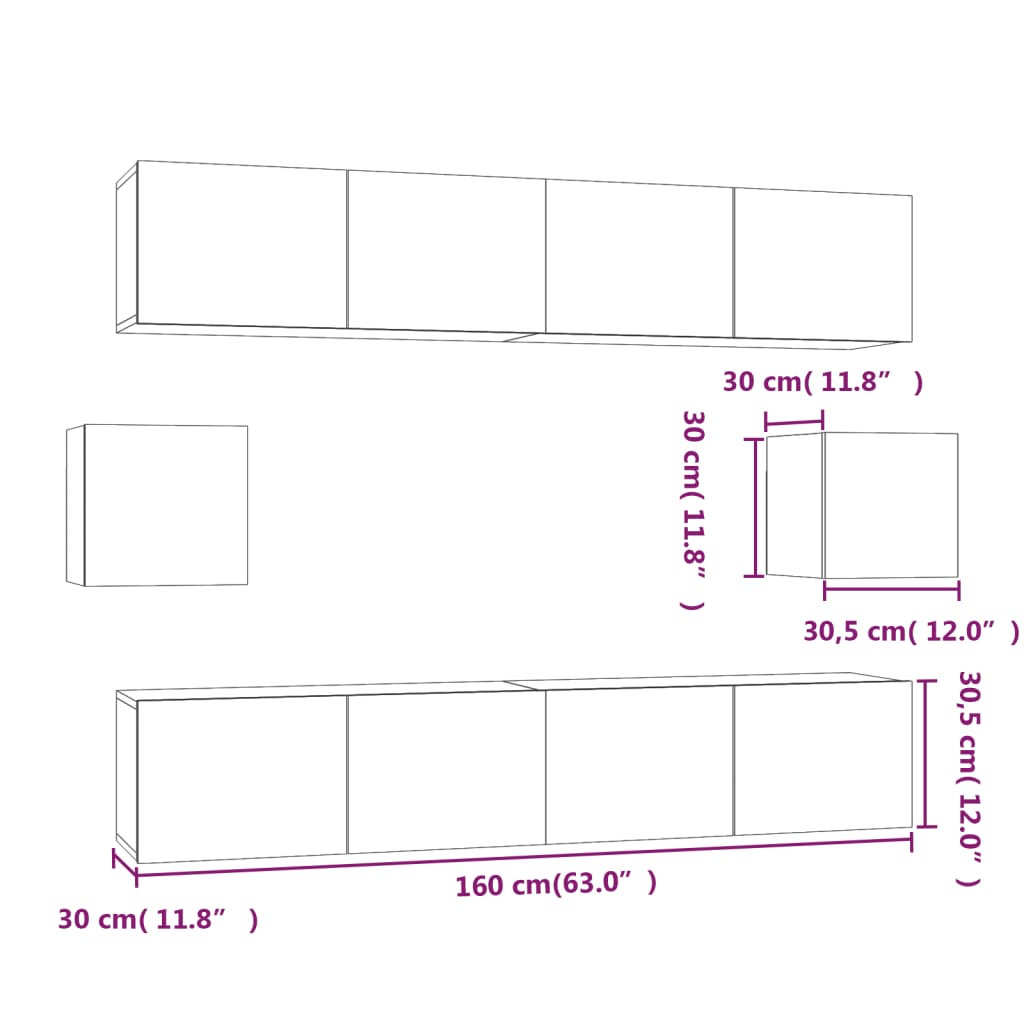 vidaXL Set de muebles de TV 6 pzas madera contrachapada roble ahumado