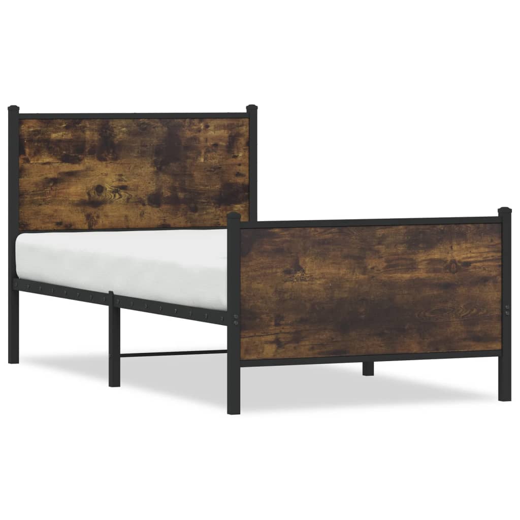 vidaXL Estructura de cama sin colchón metal roble ahumado 75x190 cm