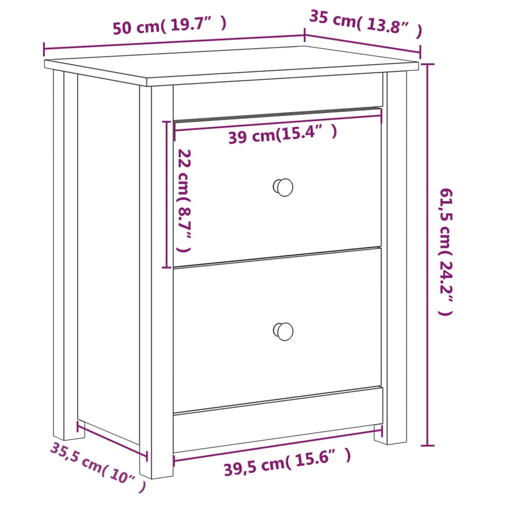 vidaXL Mesitas de noche 2 uds madera de pino marrón miel 50x35x61,5 cm