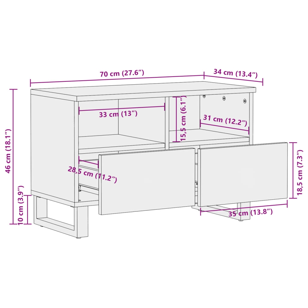 vidaXL Mueble de TV madera maciza de acacia 70x34x46 cm