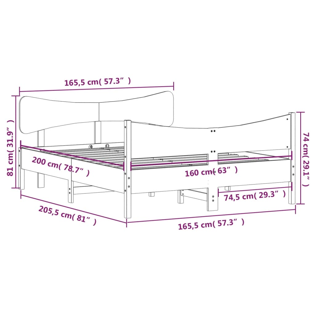 vidaXL Estructura de cama sin colchón madera maciza de pino 160x200 cm