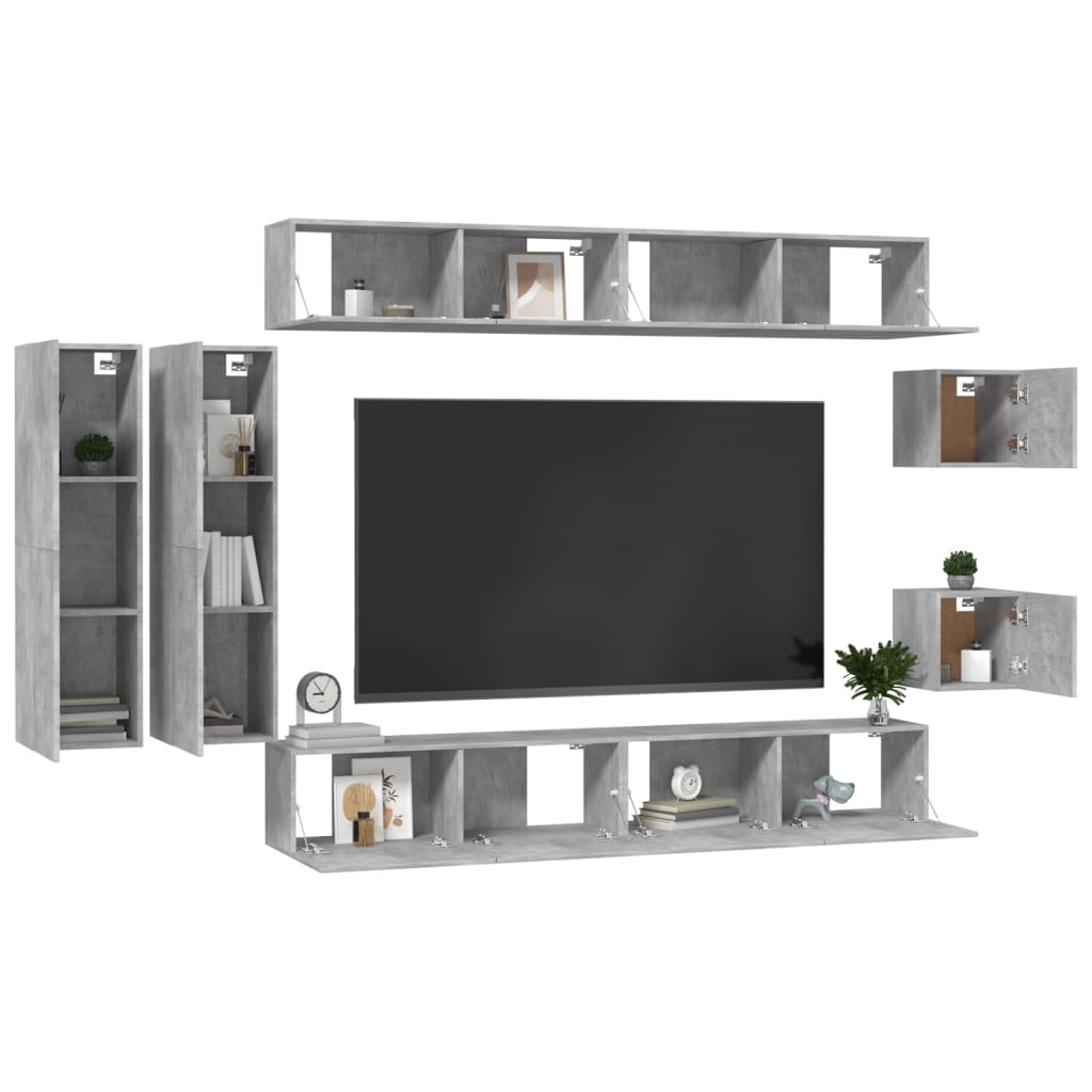 vidaXL Set de muebles de TV 8 pzas madera contrachapada gris hormigón