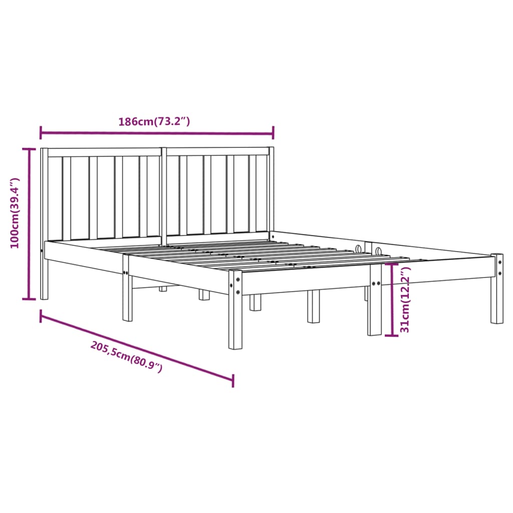 vidaXL Estructura de cama madera maciza Super King negra 180x200 cm