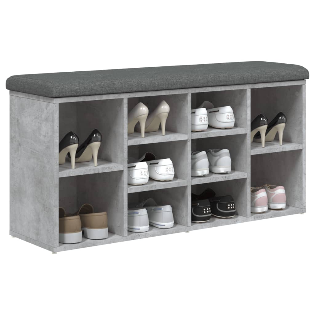 vidaXL Banco zapatero madera de ingeniería gris hormigón 102x32x50 cm