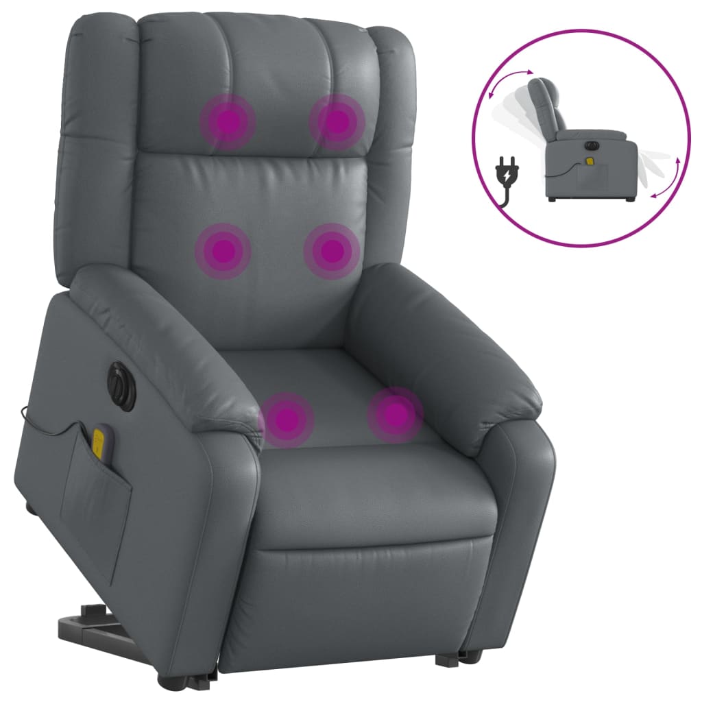 vidaXL Sillón de masaje elevable eléctrico cuero sintético gris