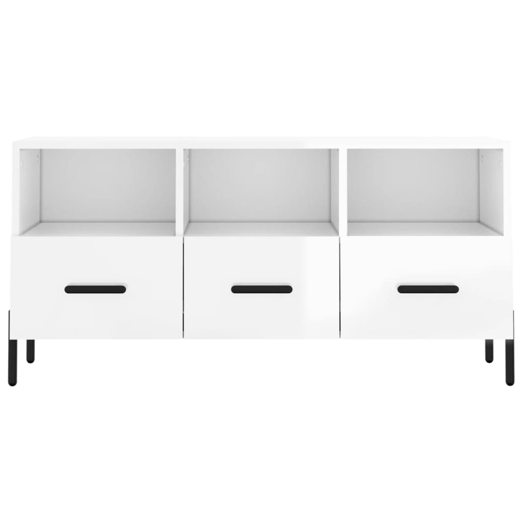 vidaXL Mueble de TV madera contrachapada blanco brillo 102x36x50 cm