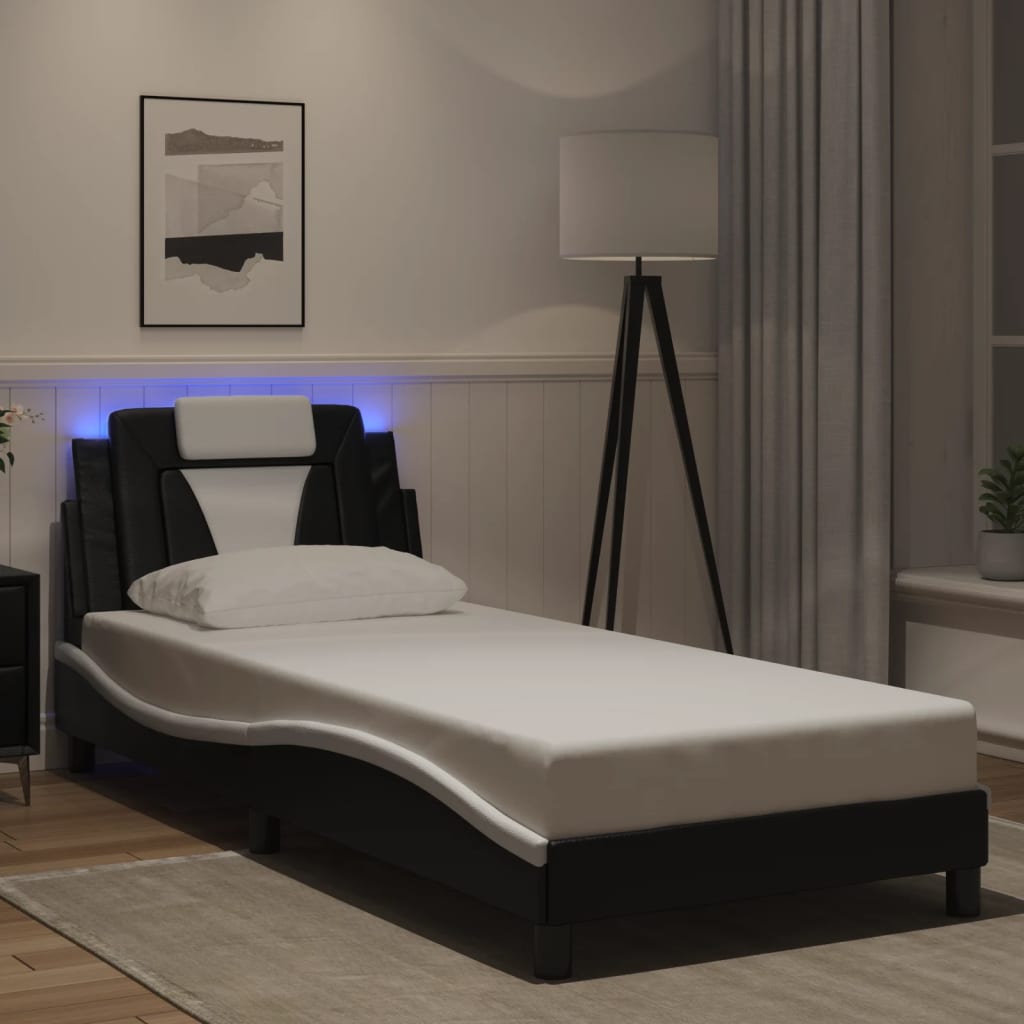 vidaXL Estructura cama con LED cuero sintético negro blanco 80x200 cm