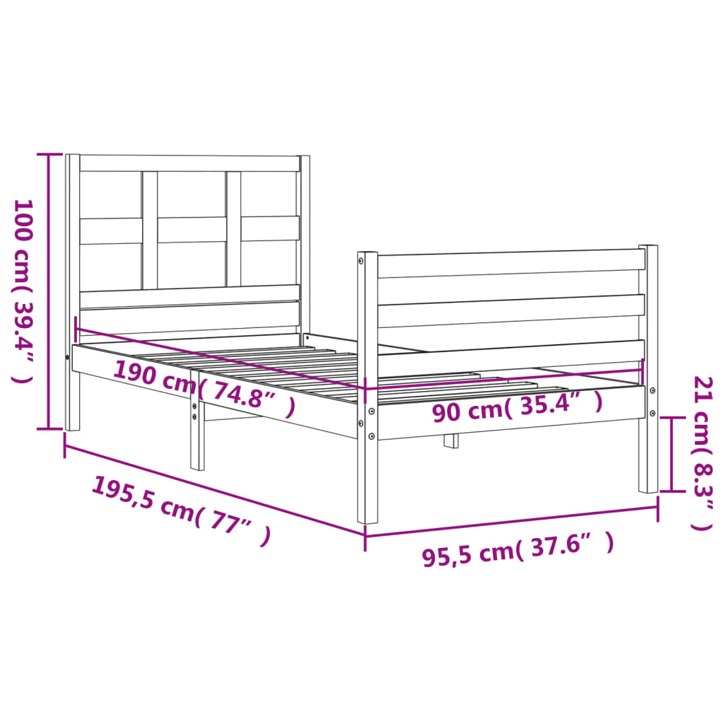 vidaXL Estructura de cama con cabecero madera maciza