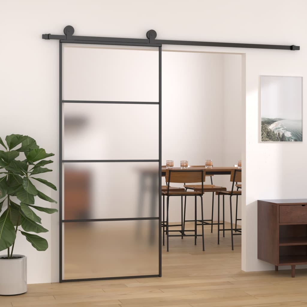 vidaXL Puerta corredera ESG vidrio y aluminio 90x205 cm negro