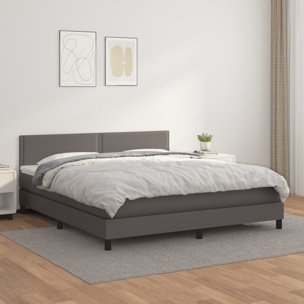 vidaXL Cama box spring con colchón cuero sintético gris 160x200 cm