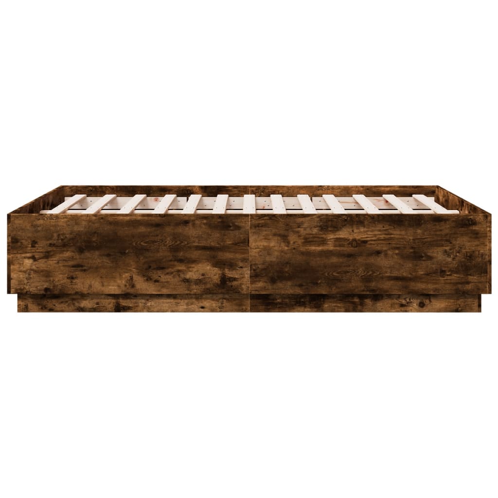 vidaXL Estructura cama con luces LED madera roble ahumado 135x190 cm