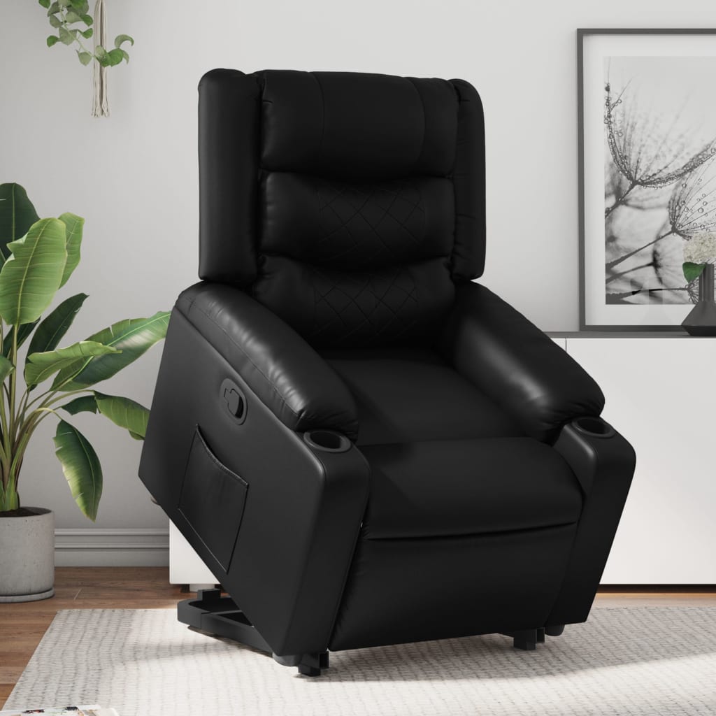 vidaXL Sillón reclinable elevable cuero artificial negro