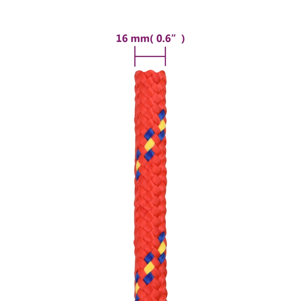 vidaXL Cuerda de barco polipropileno rojo 16 mm 100 m