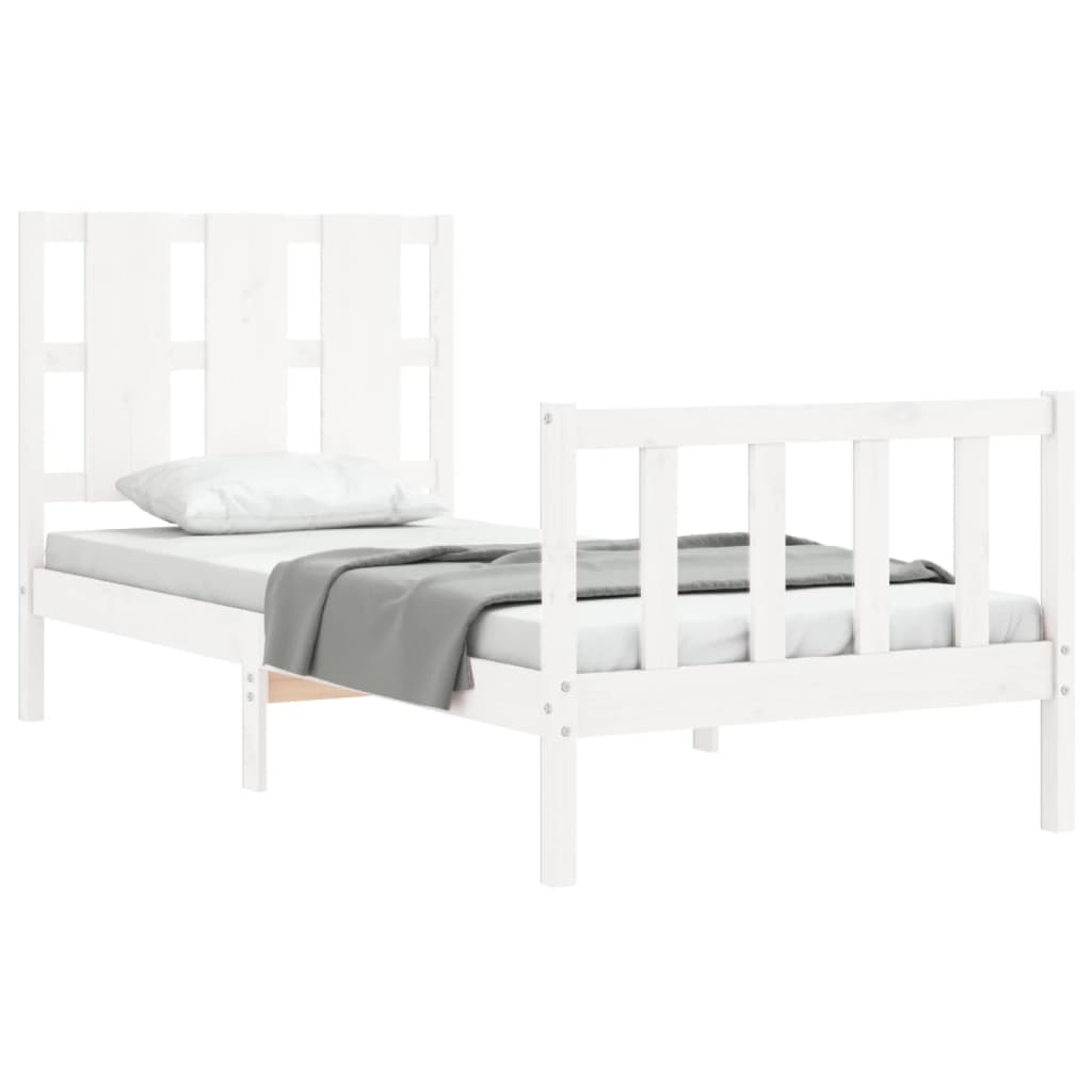 vidaXL Estructura de cama con cabecero madera maciza blanco 90x190 cm