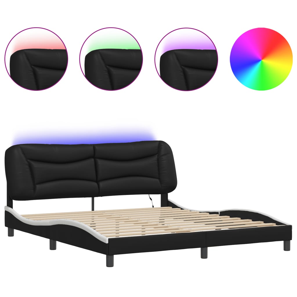 vidaXL Estructura de cama con LED sin colchón negro blanco 180x200 cm