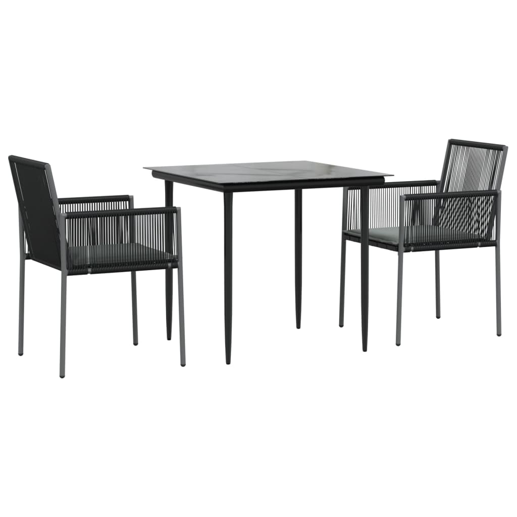 vidaXL Set comedor jardín 3 pzas y cojines acero ratán sintético negro