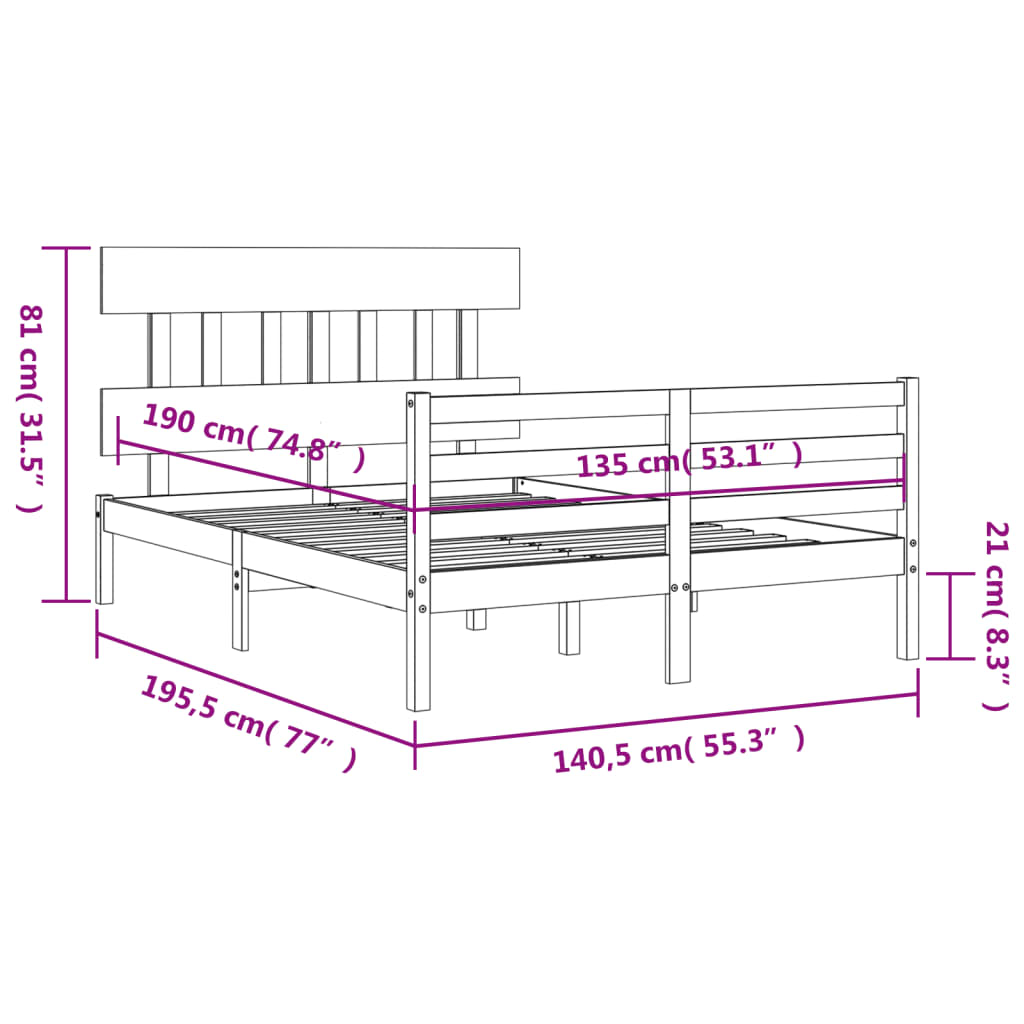 vidaXL Estructura cama de matrimonio con cabecero madera maciza blanco