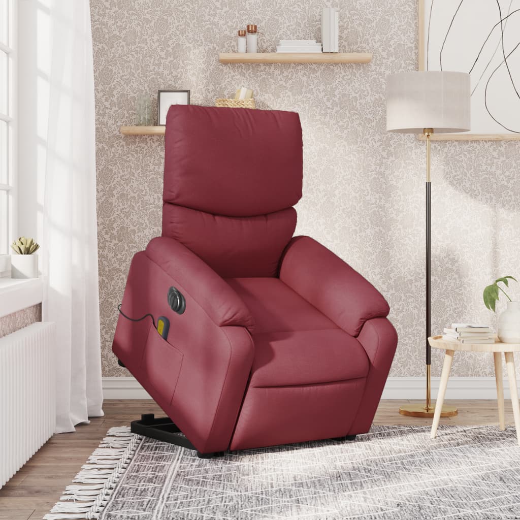 vidaXL Sillón de masaje eléctrico reclinable elevable tela rojo tinto