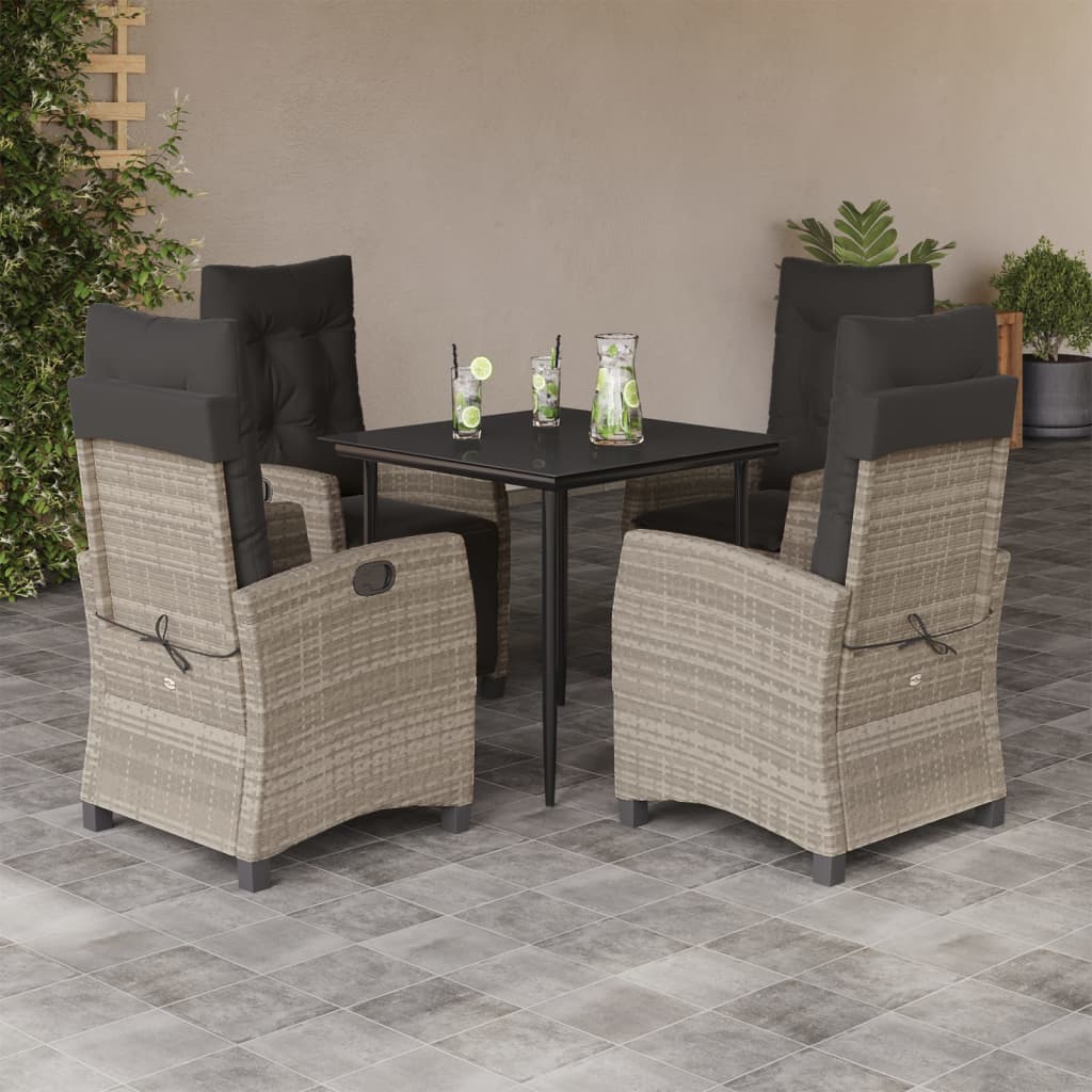 vidaXL Set comedor de jardín 5 pzas cojines ratán sintético gris claro