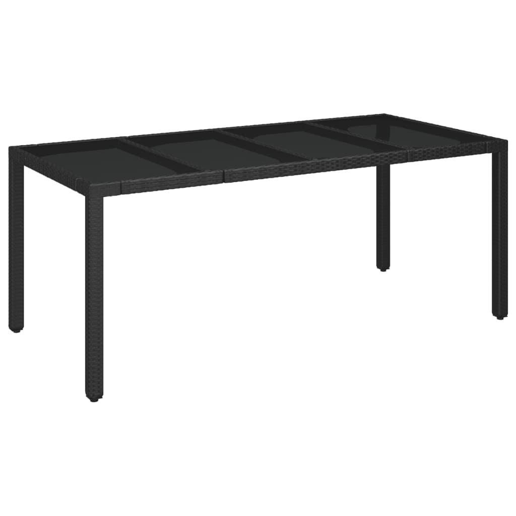 vidaXL Mesa de jardín superficie de vidrio ratán PE negro 190x90x75 cm