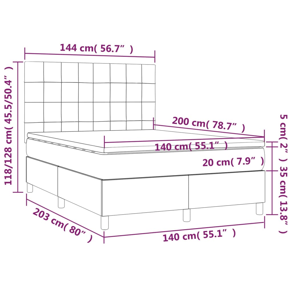 vidaXL Cama box spring con colchón terciopelo negro 140x200 cm