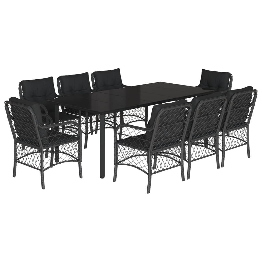 vidaXL Set de comedor de jardín 9 pzas y cojines ratán sintético negro