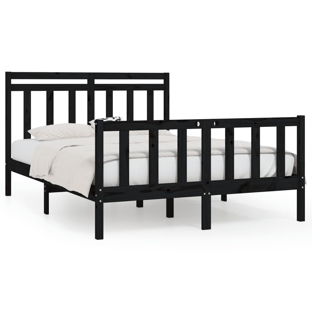 vidaXL Estructura de cama de madera maciza negra 140x200 cm