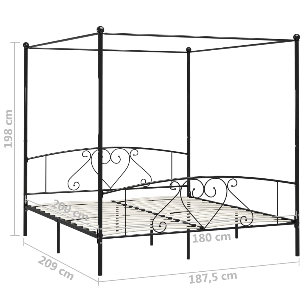 vidaXL Estructura cama con dosel sin colchón metal negro 180x200 cm