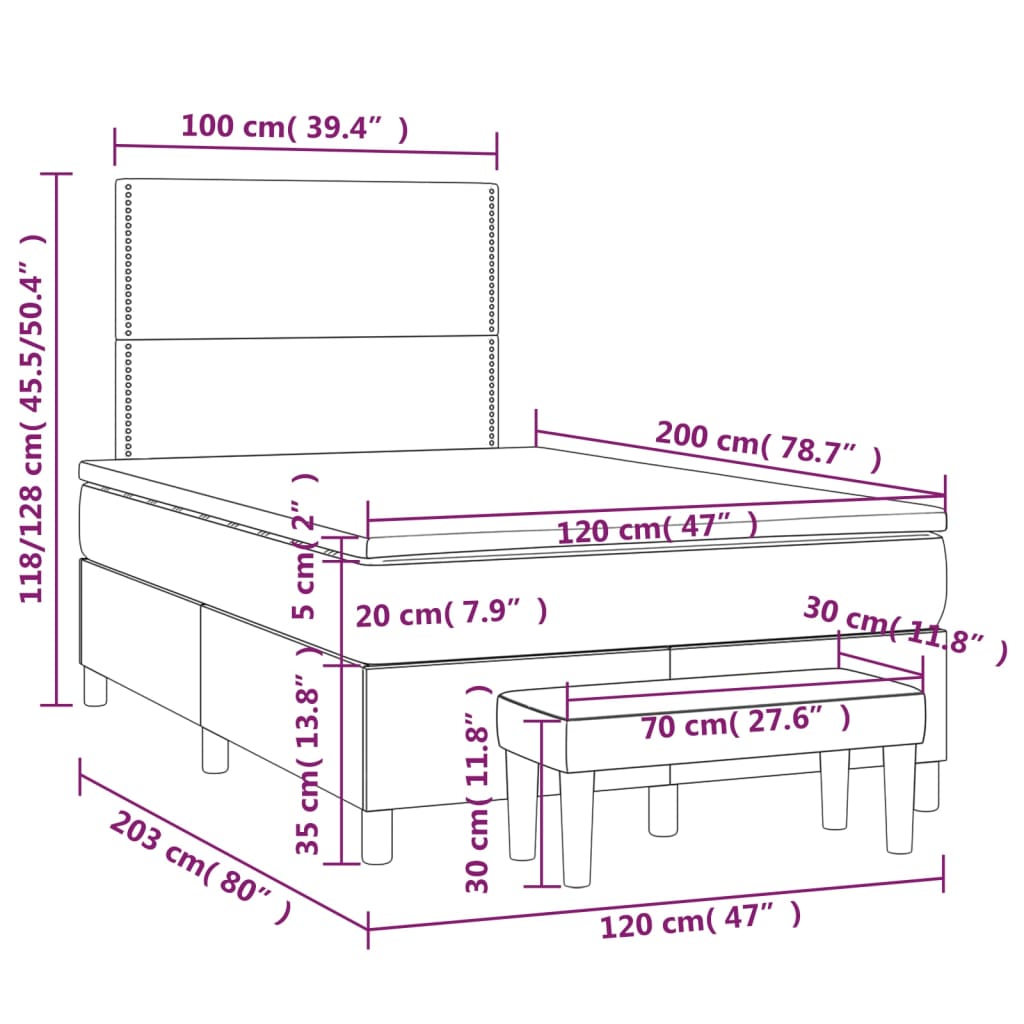 vidaXL Cama box spring con colchón tela negro 120x200 cm