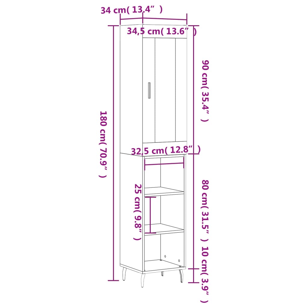 vidaXL Aparador de madera contrachapada roble ahumado 34,5x34x180 cm