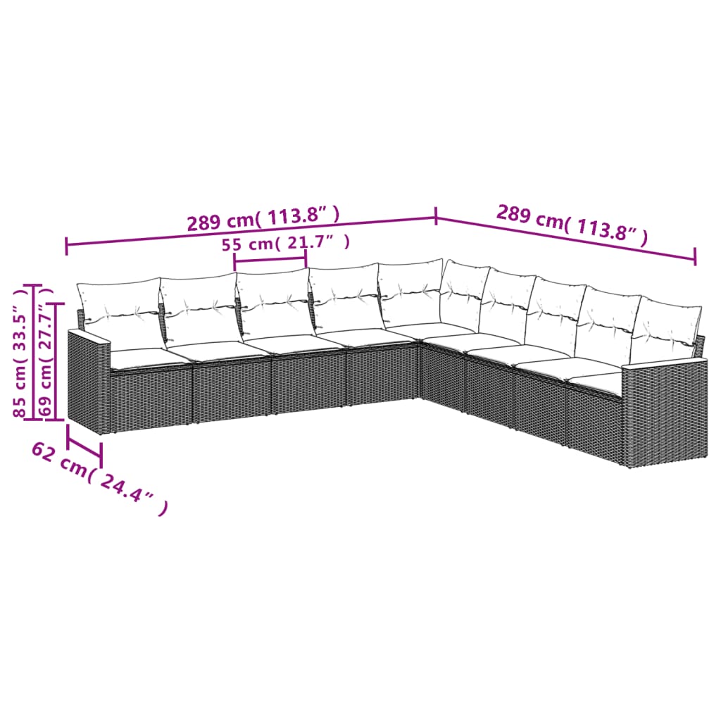 vidaXL Set de sofás de jardín 9 pzas con cojines ratán sintético beige