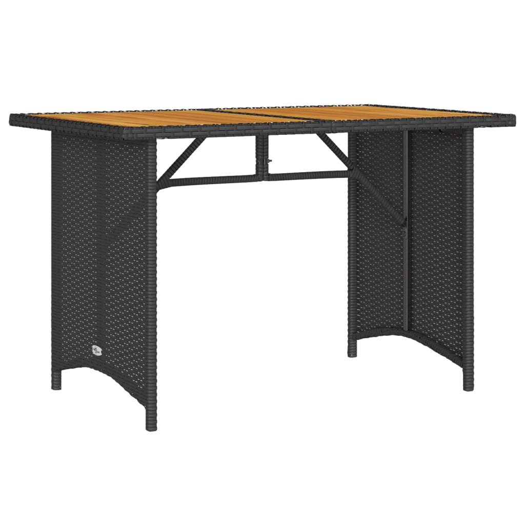 vidaXL Mesa de jardín superficie de madera ratán PE negro 110x68x70 cm