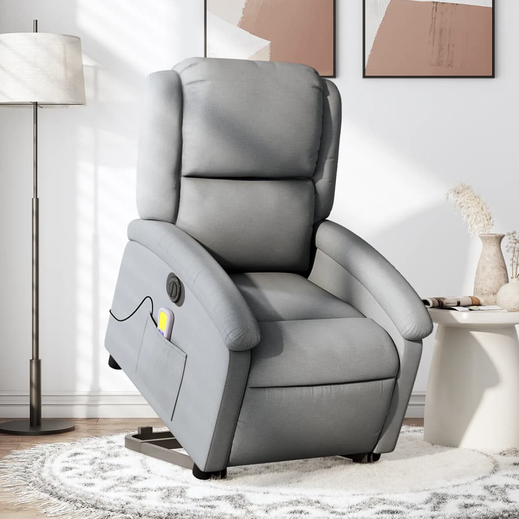 vidaXL Sillón de masaje eléctrico reclinable elevable tela gris claro