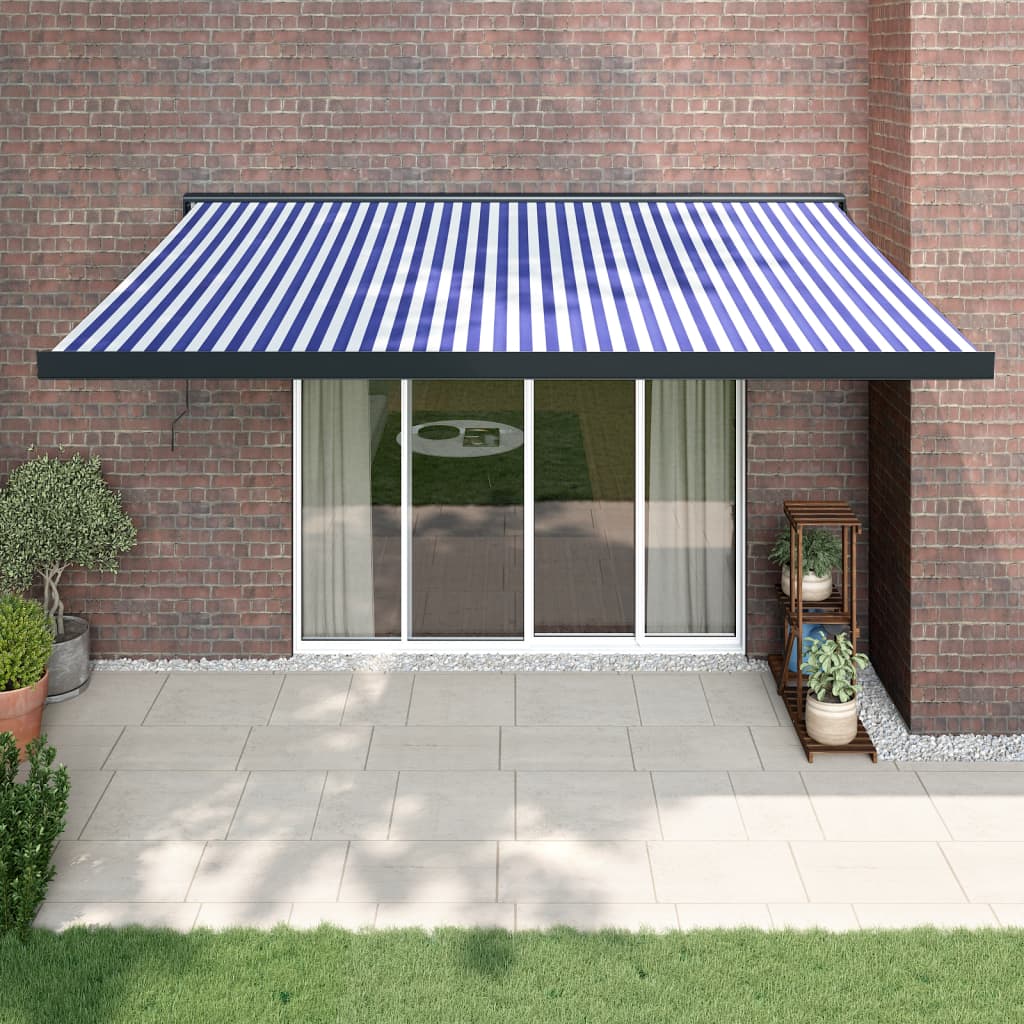 vidaXL Toldo retráctil aluminio y tela azul y blanco 4,5x3 m