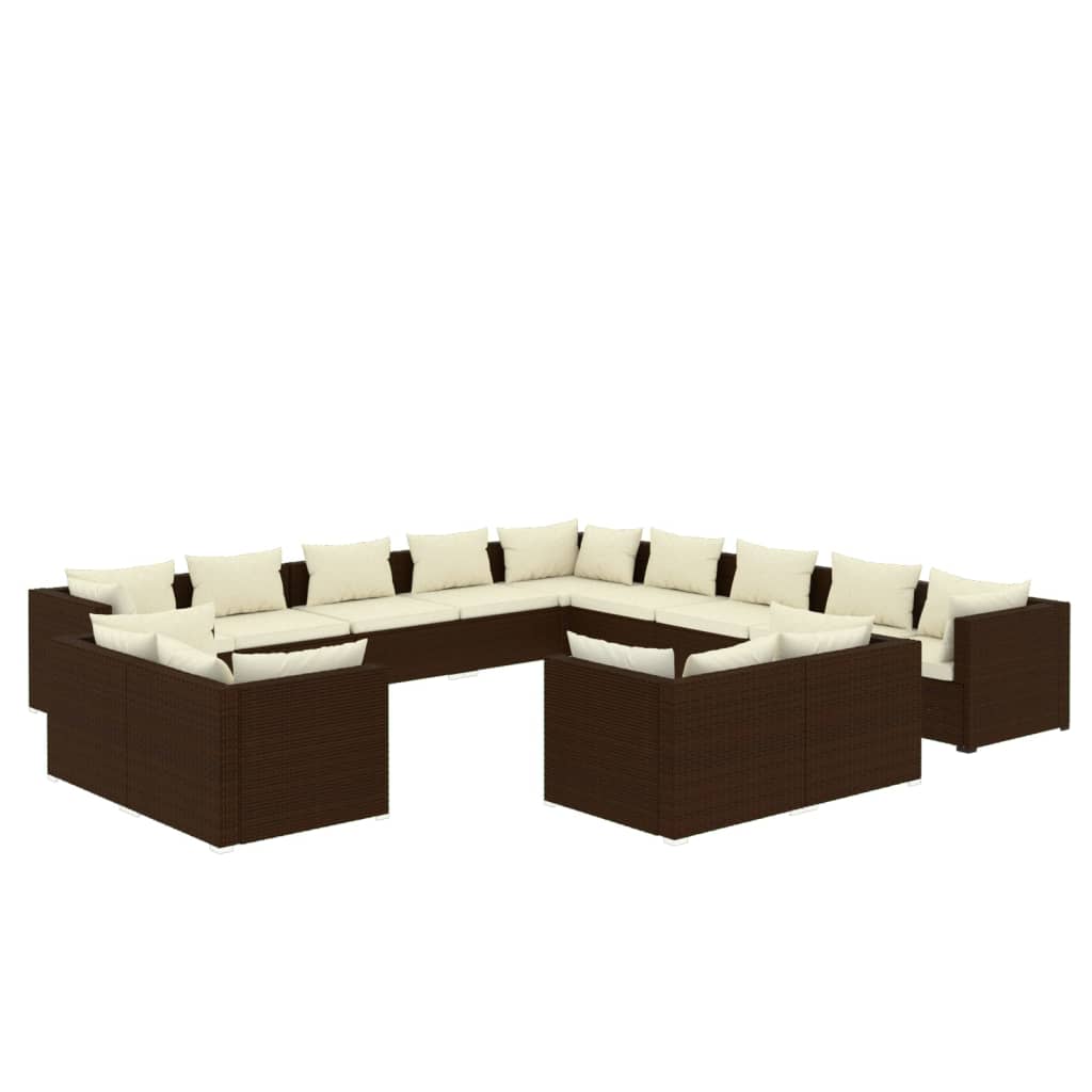 vidaXL Set muebles de jardín 13 pzas y cojines ratán sintético marrón