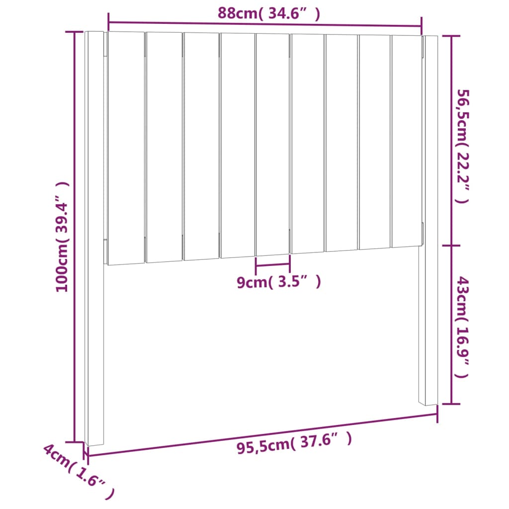 vidaXL Cabecero de cama madera maciza de pino gris 95,5x4x100 cm