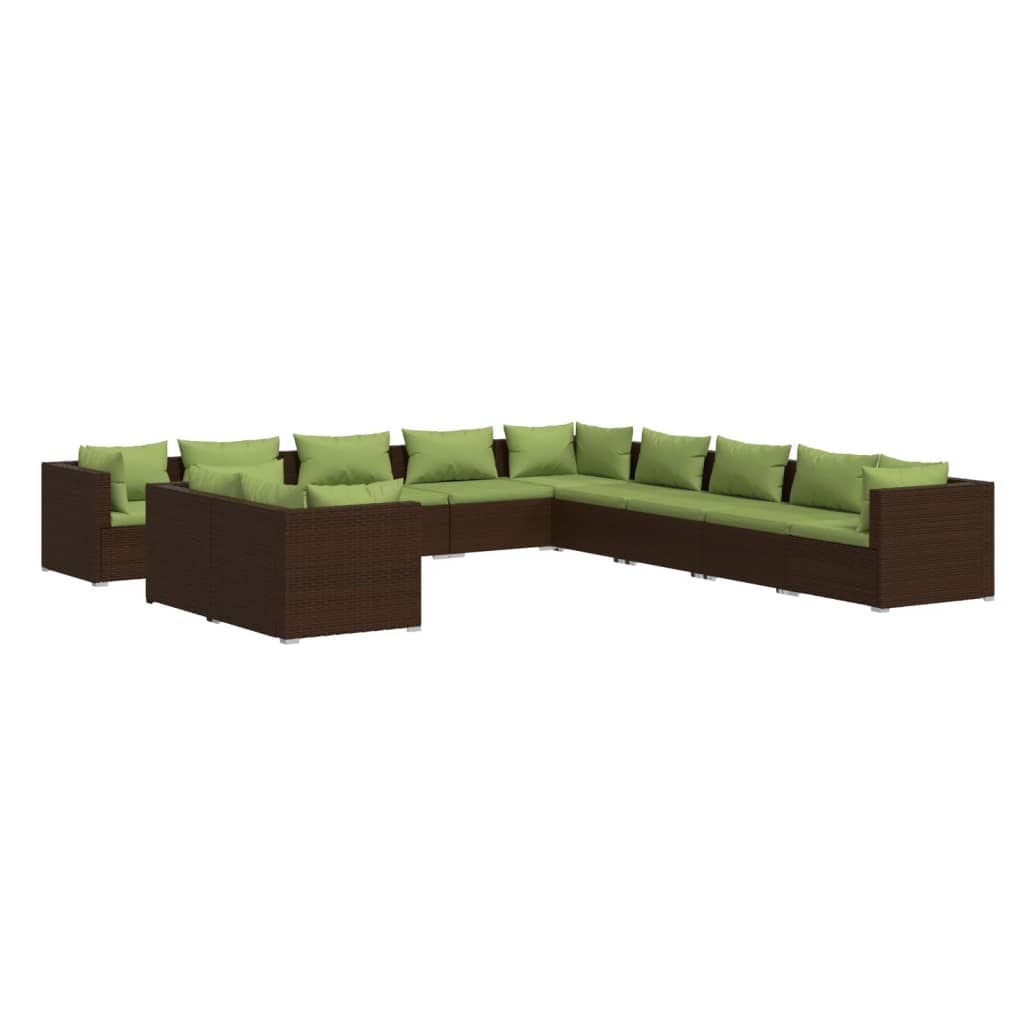 vidaXL Set de muebles de jardín 11 pzas cojines ratán sintético marrón